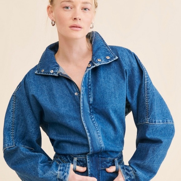 NWT Ronny Kobo Sebastian Denim Point Collar Neck Long Dolman Sleeve Midi dress - Picture 2 of 10